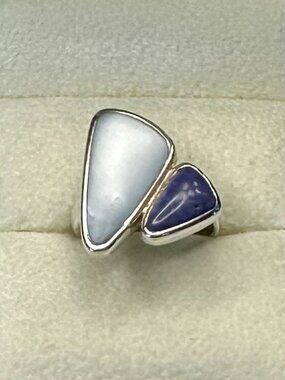 Vintage Sterling Silver Mother of Pearl and Sodalite Ring Size 6